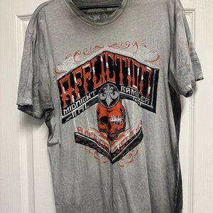 Affliction American Customs Tee Shirt Large Grey Distressed Look